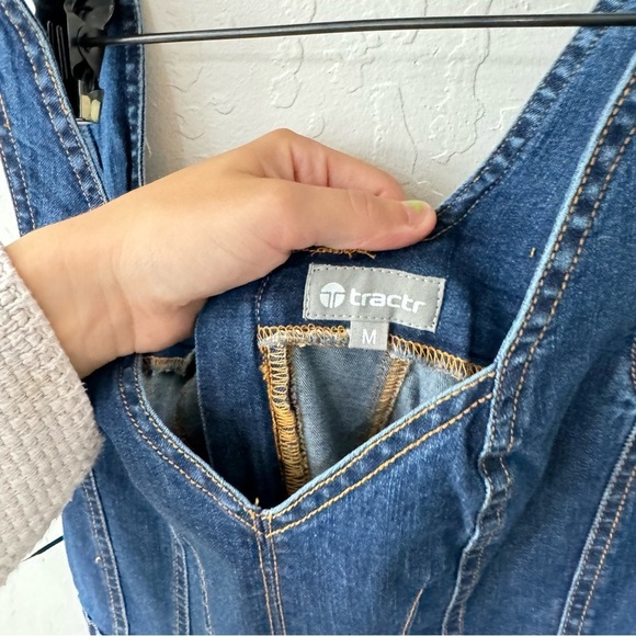 Tractr Denim Farm Western Boho Pleated Tank Zip Back Midi Dress Medium - Picture 6 of 9